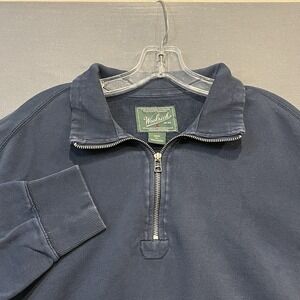 Woolrich 1/4 Zip Sweater Mens XL Blue Mock Neck Heavy Pullover Distressed Fleece